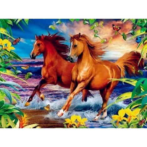 Horses White And Brown Diamond Painting Kit