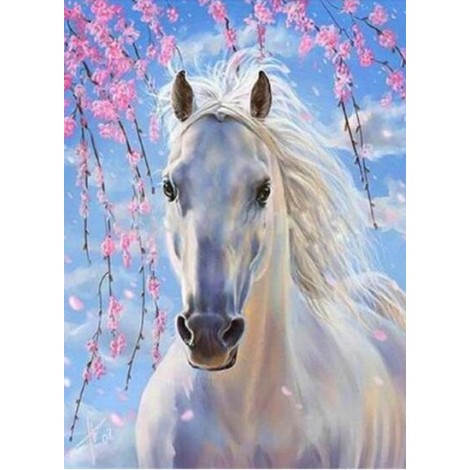 Horse White Blue Diamond Painting Kit