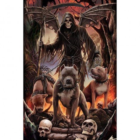Skull With Dog Diamond Painting Kit