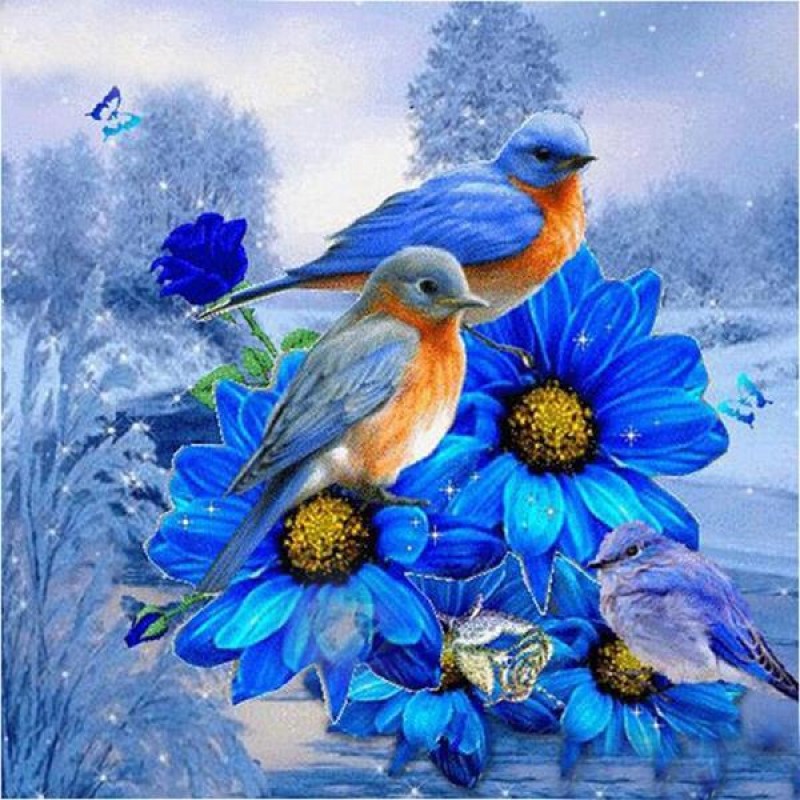 Bird on a Blue Flowe...